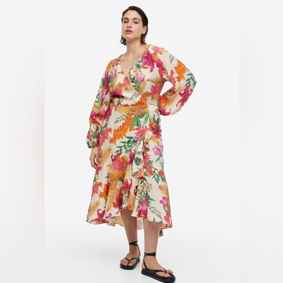 H&M Floral Wrap Viscose Dress New - Picture 5 of 12